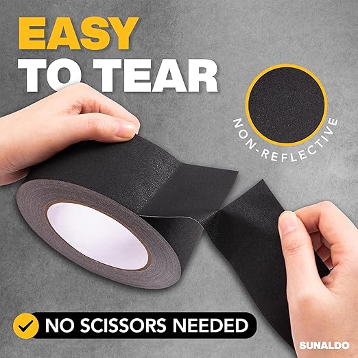 Gaffers Tape Heavy Duty, Easy to Rip, Residue-Free Professional Grade Floor Tape for Electrical Cords, Matte Finish Non Reflective, Weather Resistant (1, Black, 2" x 30 Yards)