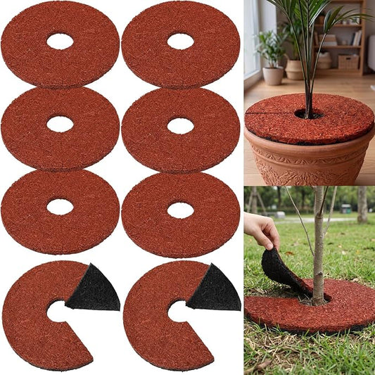 Peryiter Double Side Rubber Mulch Tree Ring, Heavy Duty Rubber Mulch Mat, Tree Root Protector Mat Reversible Round Root Ring Weed Barrier for Prevent Animal Dig (8 Pcs,Red)