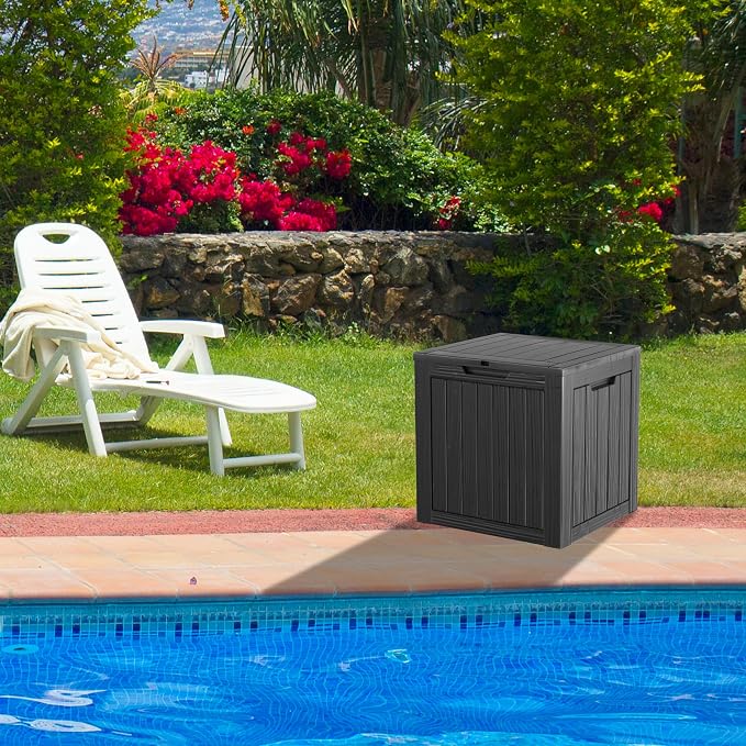 TARKARI 35 Gallon Outdoor Storage Box Waterproof, Resin Deck Boxes with Lockable Lid & UV-Resistant for Patio, Pool, Garden Furniture Cushions & Accessories, Black