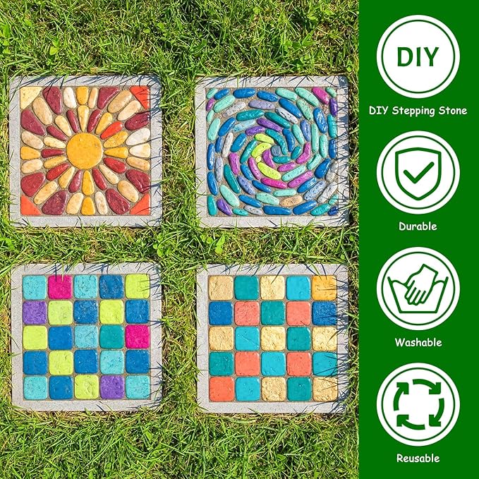 U0U 3 Size Square Stepping Stone Mold,8" 10.2" 12.2" Reusable Stepping Sone Molds for Concrete,Plastic Cement Molds for Casting Garden Pavement and Forms Walkway