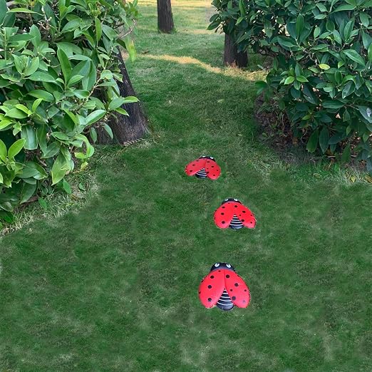 Set of 3 Ladybug Stepping Stones Outdoor, Garden Decorations for Patio Pathway Walkway, Decorative Stone Yard Decor for Flower Beds & Door Garden