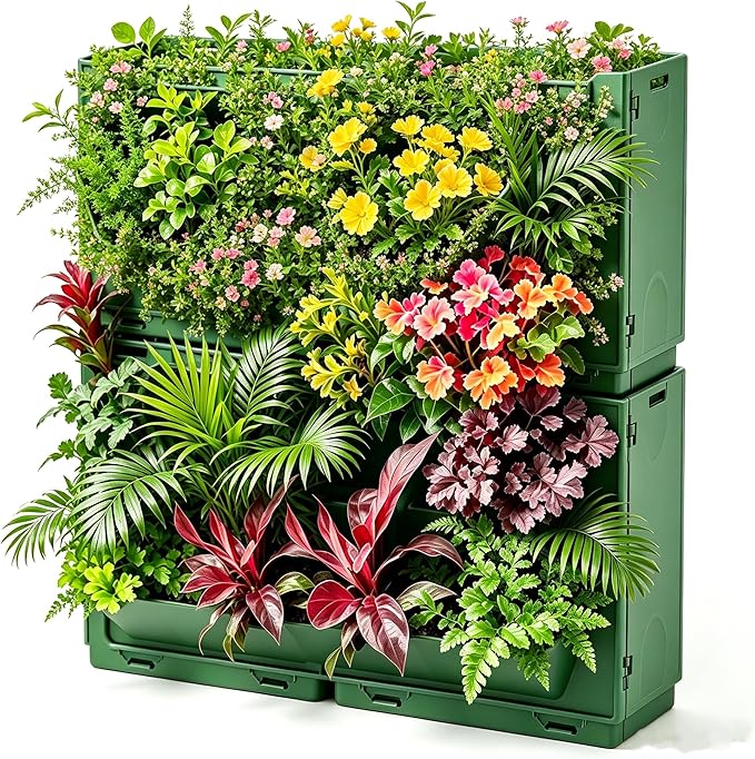 Vertical Wall Planter for Indoor Plants, Living Wall Planter System with 4 Stackable Pots, Wall Mounted Hanging Planter, Ventilation Design for Herbs, Succulents, Flowers,(4Pots)