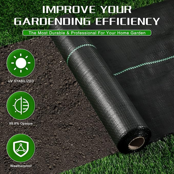 Weed Barrier Landscape Fabric Heavy Duty, 2.6FT x 300FT Thicken Garden Blocker Fabric Weed Mats, Weed Control Garden Cloth, Woven Geotextile Fabric for Garden Beds, Underlayment, Commercial Driveway