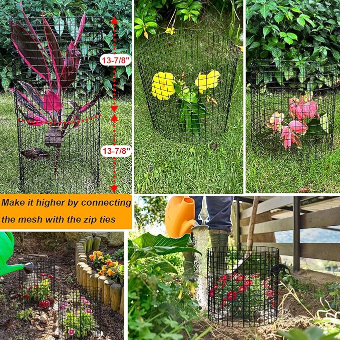 10 Pack Plant Protector from Animals, 13.5" Dia x 14" H Wire Plant Protectors, 30pcs Pre-Bent Metal Mesh to Keep Animals Out with Zip Ties & Stakes (10 Packs)