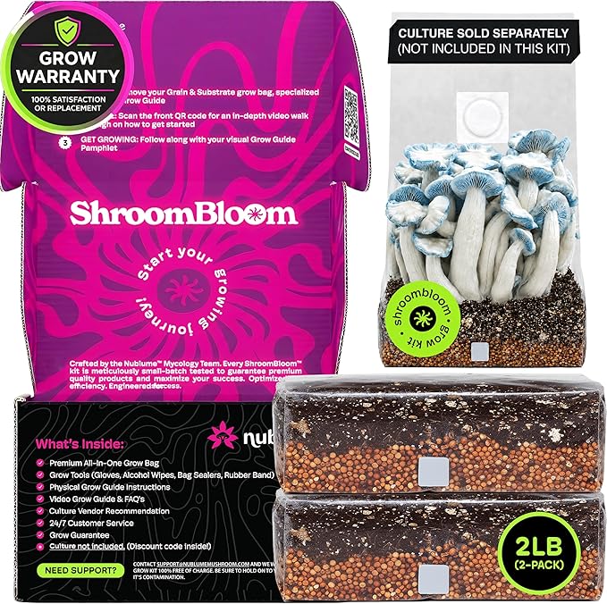 NuBlume Mushroom Grow Kit – All-in-One 2LB (2-Pack) Grow Bag with Self-Healing Port – Fast-Colonizing Universal Substrate for Any Mushroom – Multi-Flush High-Yield – USA Made (Just Add Your Own Culture)