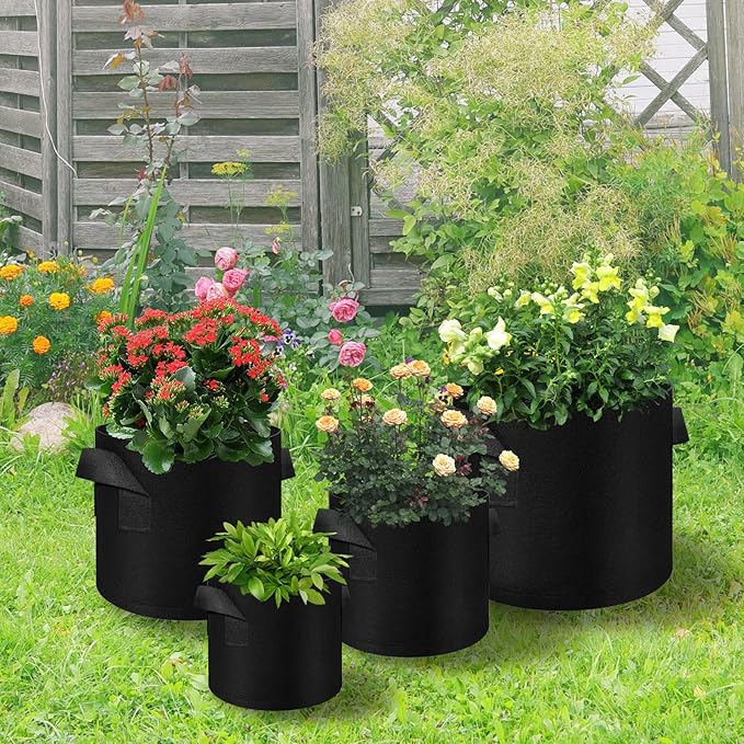 LITLANDSTAR 50 Pack 5 Gallon Plant Grow Bags, Breathable Felt Non-Woven Aeration Fabric Plant Grow Pots, Garden Planting Containers for Nursery Vegetable Flower Grow Bags with Handles (11.8x9.8inch)