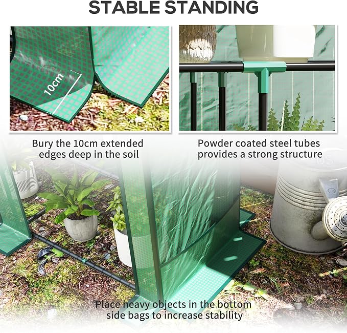 Outsunny Lean-to Greenhouse with 3 Tier Shelves, 56.7" x 18.9" x 59.8" Portable Small Greenhouse with PE Cover, 2 Roll-Up Zippered Doors, for Indoor Outdoor Garden Backyard Balcony, Green