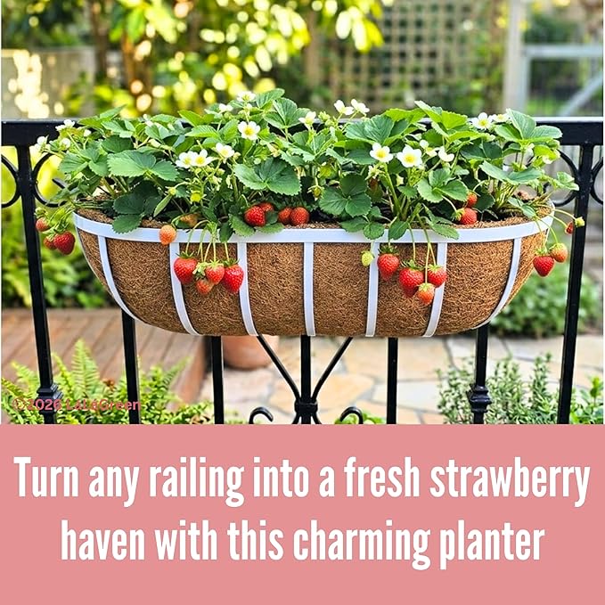 LaLaGreen Deck Railing Planter Boxes (2 Pack, 48 Inch) White Metal Rectangular Window Flower Box with Coco Liner, Wall Hanging Planters for Outdoor Plants Rail Fence Balcony Patio Porch Garden Decor