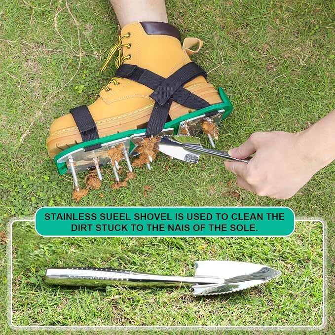 MOFEEZ Lawn Aerator Shoes for Grass - Pre-Assembled Grass Aerator Shoes for Lawn - Soil Yard Aerator Tool for Aerating Patio Garden, Green, Medium