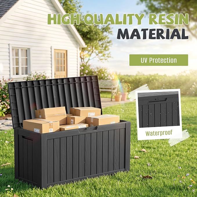85 Gallon Package Delivery Boxes Outside Secure Waterproof Resin UV Resistant Lockable Mail Parcel Drop Mailbox Storage Deck Box for Outdoor Porch Patio Black