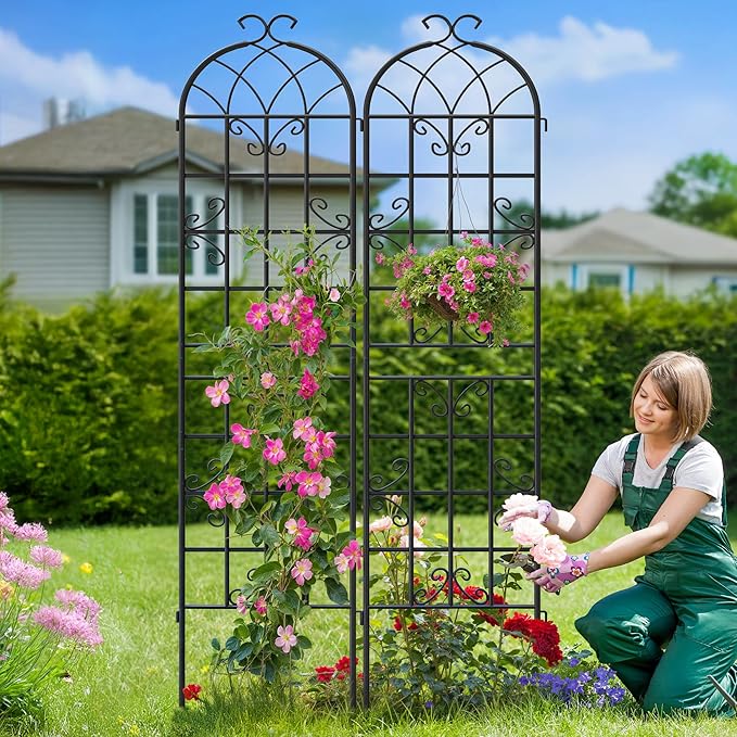 4 Pack Garden Trellis for Climbing Plants Outdoor, 87"H x 20"W Rust-Resistant Metal Plant Support for Rose, Vine, Cucumber & Clematis, Decorative Scrollwork Trellis for Yard, Lawn or Wall Decor
