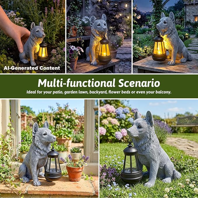 Solar Dog Garden Statue, Outdoor Decoration with Lantern for Yard, Patio, Lawn Outside, Ideal Christmas Birthday Mothers Day Gifts for Mom Women Grandma