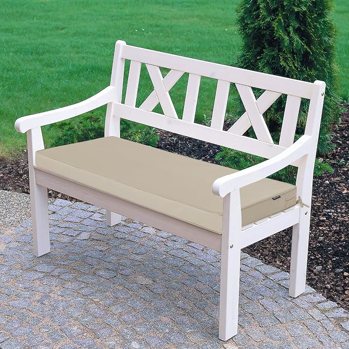 Outdoor Bench Cushion 42 x 18 Inch Thick Waterproof Porch Swing Cushions with Tie Patio Furniture Chair Cushion Bench Pad Color Fastness Backyard Seat Pads, Cream