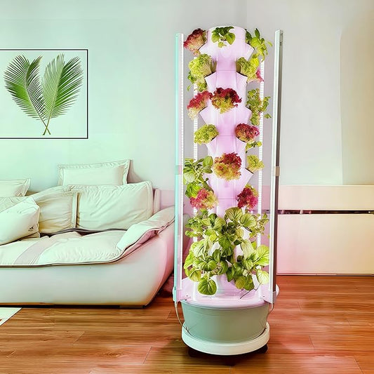 Hydroponic Growing Tower with LED Lights, 8-Layer 32 Large Planting Sites, Automatic Watering System with Dual Timer, Indoor Vertical Garden for Tomatoes, Peppers, Cucumbers, Herbs and Vegetables