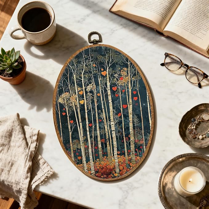 DOFQZ Colorful Abstract Forest Oval Wall Art Decor, Whimsical Vibrant Forest Framed Wall Art, Boho Abstract Walls Hanging Decor for Home Bedroom Living Room Gallery, 8.5x11.5 Inch