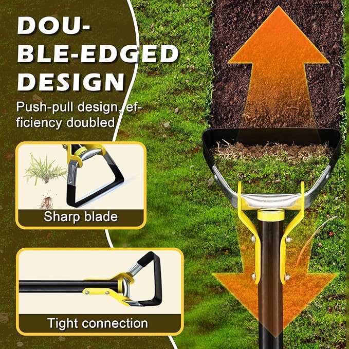 Stirrup Hoe,Effcient Scuffle Hoes with Sharp Blade,Adjustable Long-Handle Scuffle Hoe Garden Tool with 30-72 Inch,Action Hoe,Hula Hoes Garden Tool for Raised beds,Vegetable and Flower beds
