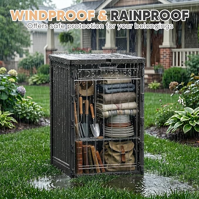 EasyUp 56 Gallon Deck Boxes Outdoor Waterproof, Resin Outside Storage Box for Patio Cushion Furniture Pool Accessories Garden Tools Indoor Outdoor Storage Bench (56 Gallon, Black)