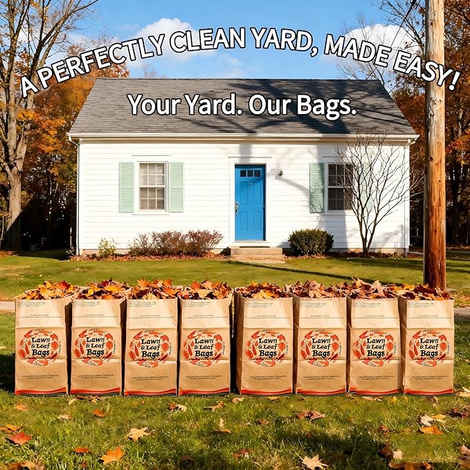 10 Pack 30 Gallon Lawn and Leaf Bags, 2-Ply Heavy Duty Yard Waste Bags, Brown Paper Lawn and Refuse Bags, Large Trash Bag for Home, Garden, Landfill, Tear Resistant and Self Standing