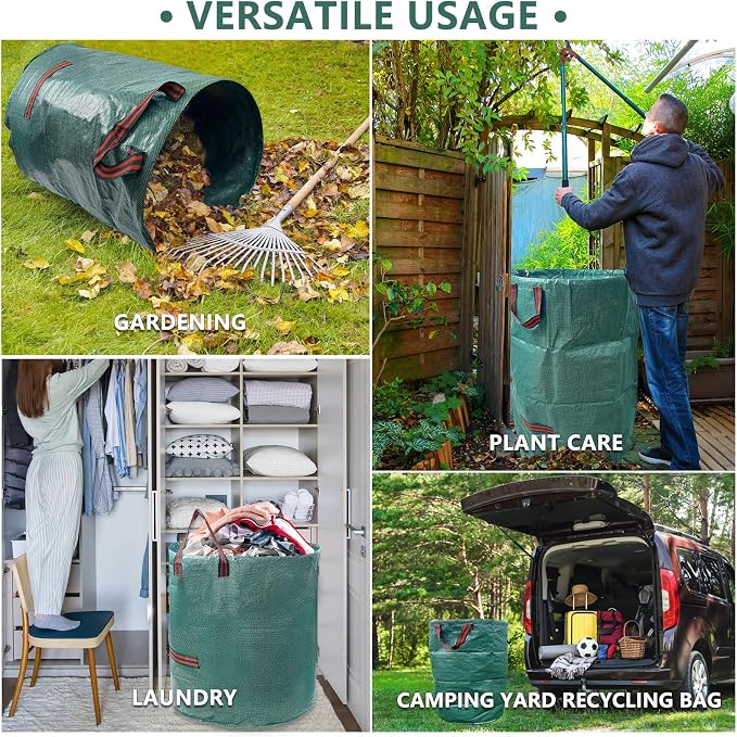 2 Pack 72 Gallon Yard Waste Bags (Green + Black), Easy-to-Carry Reusable Lawn & Leaf Bags with Reinforced Handles, Collapsible Garden Bags for Backyard Cleanup