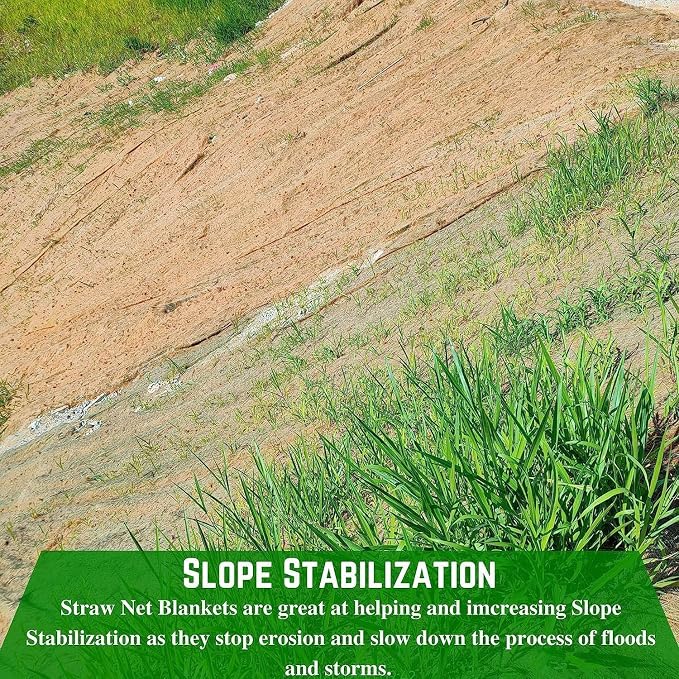 Farm Plastic Supply - Erosion Control Blanket - Straw Garden and Landscape Cover, Erosion Control Blanket, Straw Blanket, Erosion Control, Mulch, Slope Stabilizer, and Seed Protector (6' x 112.5')
