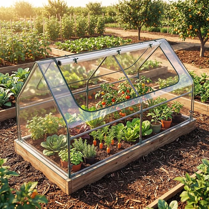 Giantex 3-in-1 Metal Raised Garden Bed with Greenhouse Cover, 6x3x3 FT Metal Elevated Outdoor Planter Box with Roll-Up Windows, Open Base Grow Box for Vegetables, Flowers and Herbs, Black