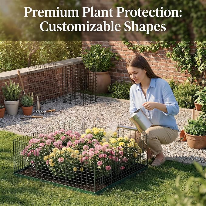 10 Packs Plant Protectors from Animals, 30Pcs 12"x 16" Large Metal Wire Mesh Garden Plant Cages for Outdoor Gardening, Chicken Wire Cloche Plant Cages for Rabbits with Zip Ties & Stakes(Green)