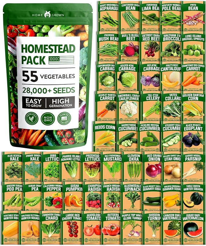 HOME GROWN 𝗨𝗦𝗔 𝗣𝗥𝗘𝗠𝗜𝗨𝗠 55 Vegetable Seeds Pack 28,000 & HOME GROWN 𝗨𝗦𝗔 𝗣𝗥𝗘𝗠𝗜𝗨𝗠 15 Heirloom Vegetable Seeds 7,000
