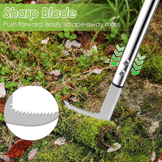 Crack Weeder Tool, 20-65" Adjustable Stainless Steel Long Handle Crevice Weeding Tool Heavy Duty L-Shaped Manual Garden Weed Puller & Remover for Sidewalk, Garden, Patio, Lawn