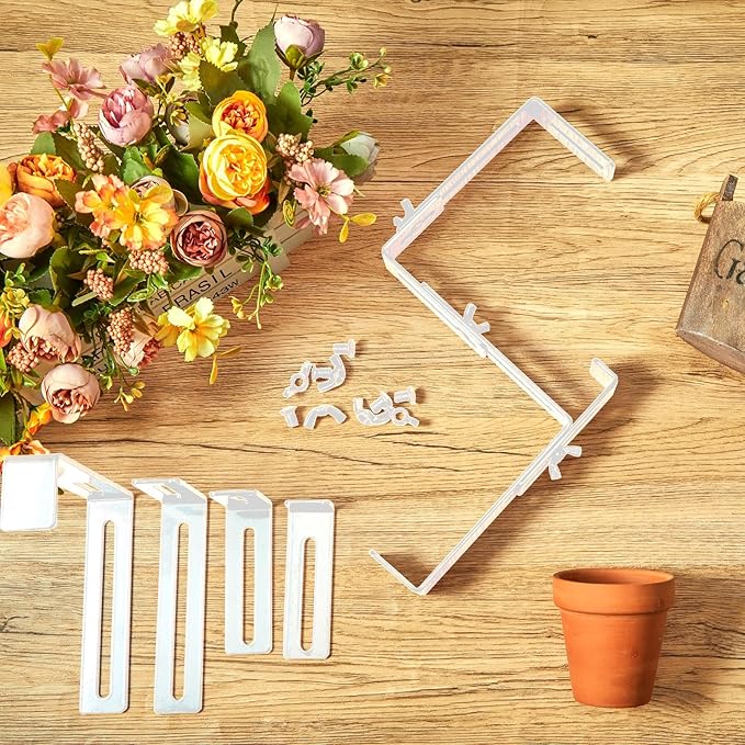 Leinuosen 8 Pcs Adjustable Window Boxes Brackets Planter Box Bracket Heavy Duty Deck Railing Hanging Flower Stand for Windowsill Garden Fence Balcony (White)