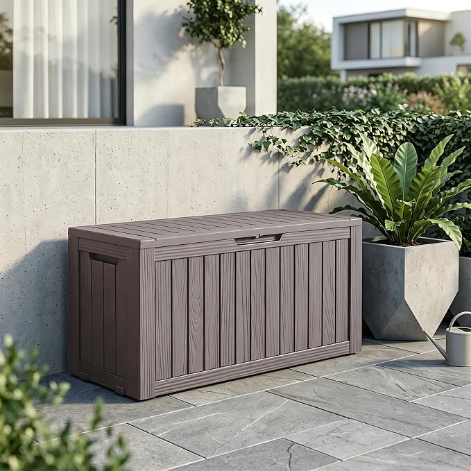 85 Gallon Package Delivery Boxes Outside Secure Waterproof Resin UV Resistant Lockable Mail Parcel Drop Mailbox Storage Deck Box for Outdoor Porch Patio Grey