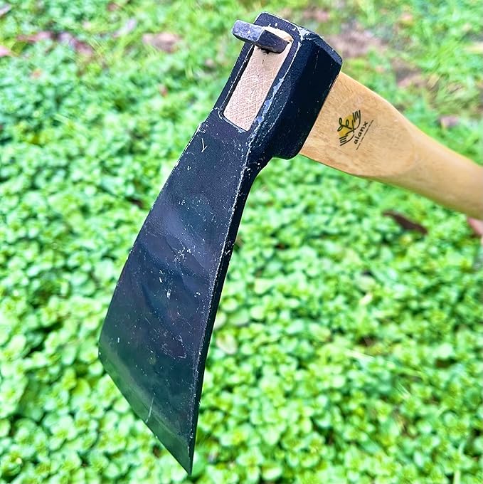 alanx 14 Inch Heavy Duty Wide Hoe, Japanese Carbon Steel with Oak Wooden Handle, Without Welding, Garden Tool for Digging, Weeding, and Planting