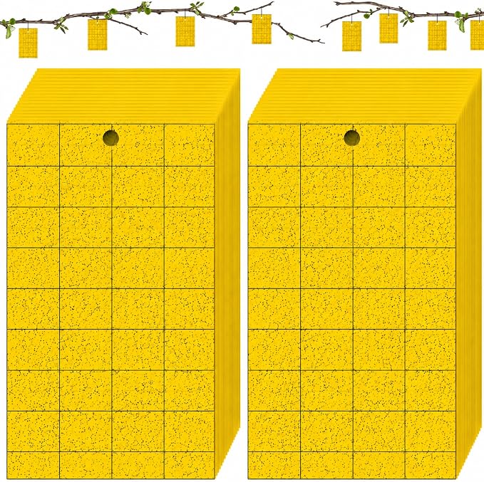 Qualirey 150 Pcs 6'' X 8'' Sticky Trap for Gnats Dual Side Sticky Fruit Fly Trap with Tie Plant for Flying Insect Fungus Bugs Flying Catcher for Indoor