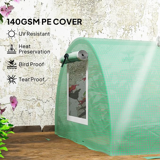 Outsunny 10' x 3' x 2' Mini Greenhouse with 5 Mesh Windows, Portable Plant Hot House with PE Cover, Steel Frame, for Garden Backyard, Green
