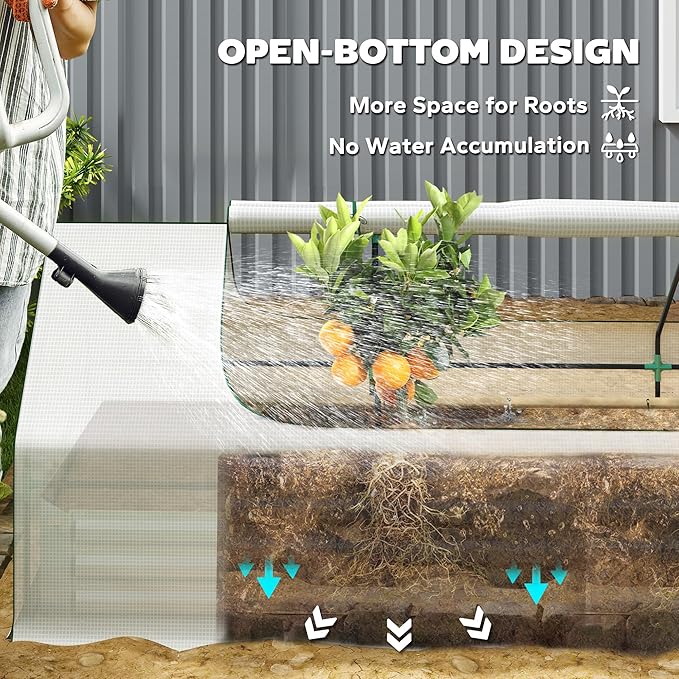 Outsunny 8.6 x 3 x 1ft Metal Planter Box with Mini Greenhouse, Galvanized Raised Garden Bed with Cover for Herbs and Vegetables, Small Greenhouse for Patio Garden Balcony, White and Silver