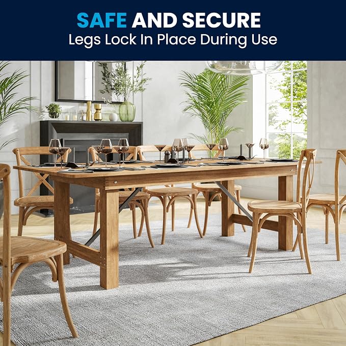 Flash Furniture Hercules Series 8' x 40" Rustic Solid Pine Folding Dining Table, Rectangular Antique Farmhouse Dining and Event Extension Table
