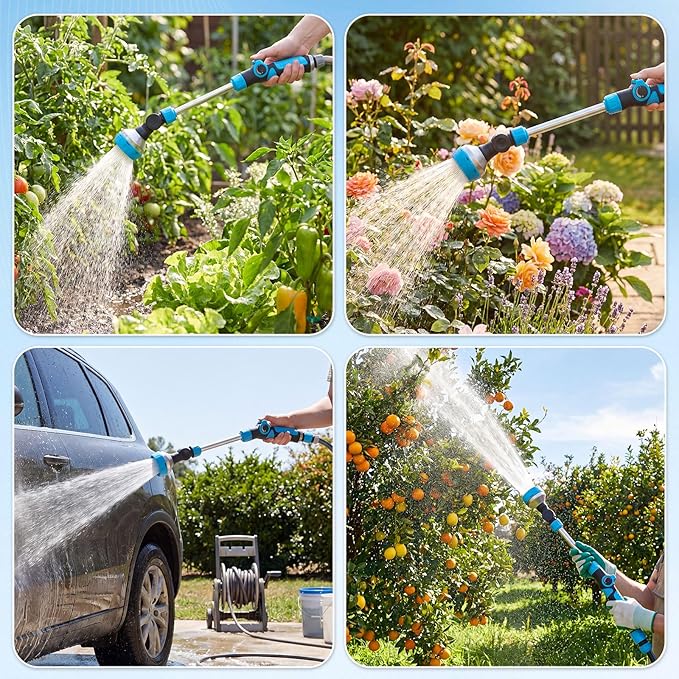 Meanplan 2 Pack Garden Watering Wand, 18.5" Garden Hose Wand with 8 Spray Patterns, Hose Duty Nozzle180° Rotating Head Thumb Control Shut Off for Raised Beds, Flowers, Container Plants, Car Washing