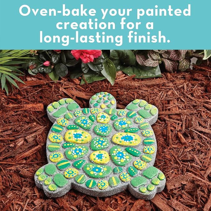 MindWare Turtle Stepping Stone Kit: Paint Your Own Stepping Stones for Kids Craft Kit Includes Paint, Brushes and Instructions