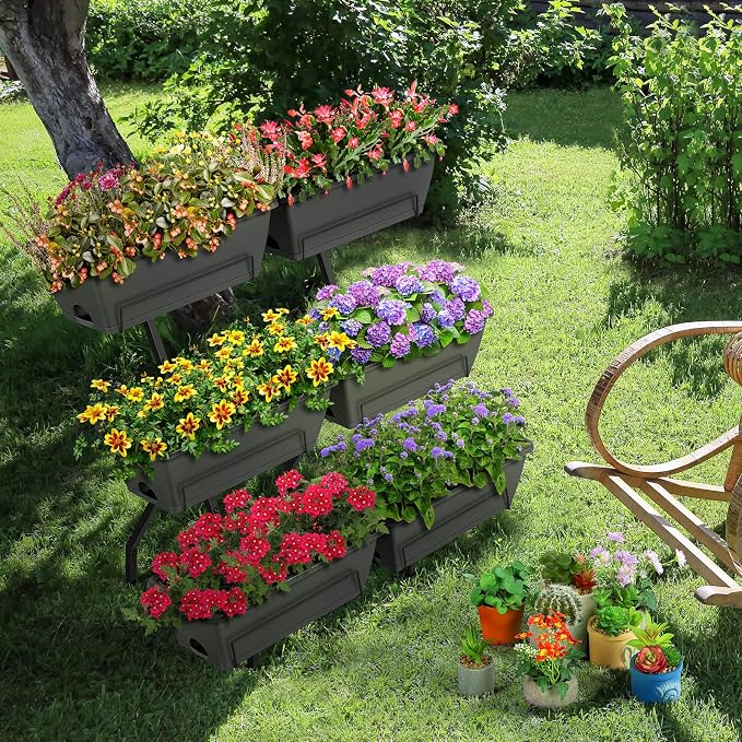 Raised Garden Beds with 6 Garden Planter Boxes Indoor Outdoor Vertical Raised Bed for Gardening Standing Planter Box with Legs, 3 Tier Elevated Herbs Flowers Garden Planter for Patio, Balcony, Gray