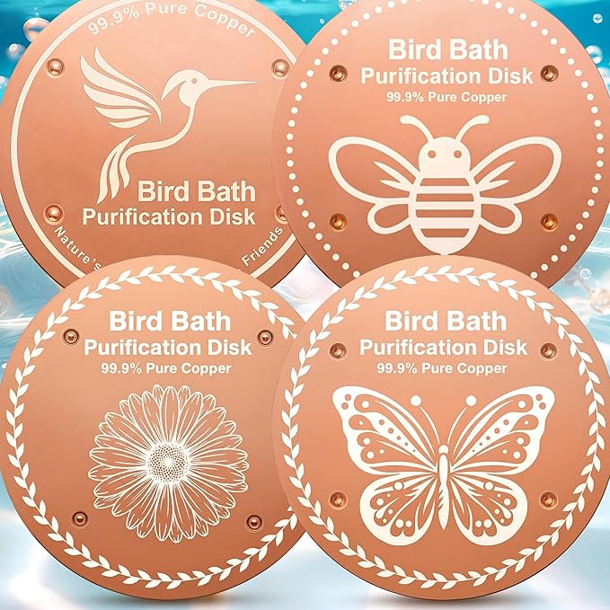 Bird Bath Purification Disk Pure Copper Backyard Outside Solar Power Wild Hummingbird Pedestal Fountain Cleaner Outside Humming Bee Feeder Cage Dispenser Ground Women Lover Gift