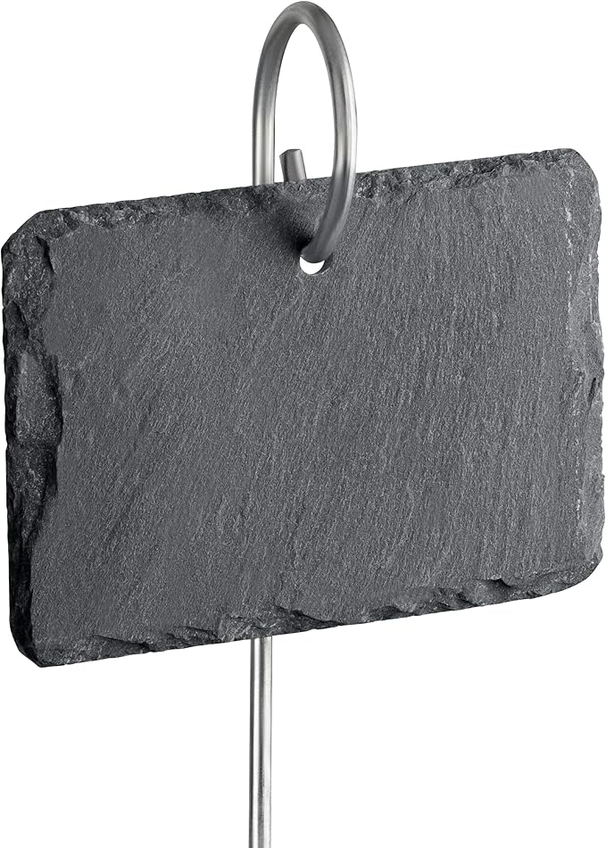 GardenMate 10-Pack Natural Style Slate Plant Labels (4" x 2 3/4") Hanging from a Stainless Steel Metal Rod (22")