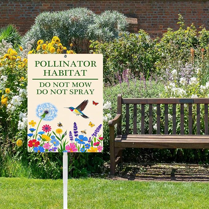 Pollinator Habitat Do Not Mow Do Not Spray Wildflower Yard Sign With Stakes Rustproof Reflective Aluminum Pollinator Friendly Garden Bee Butterfly Hummingbird Sign Stand Decorations Outdoor