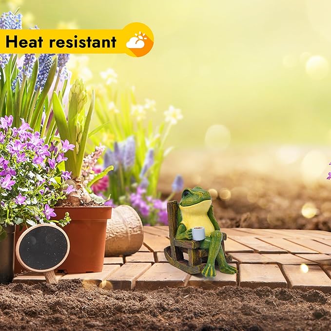 Miniature Frog Garden Statue Gifts & Home Decorations, Solar Frog Decor with Outdoor Lights, Fairy Garden Accessories, Housewarming Gift for Patio Yard Lawn Ornament