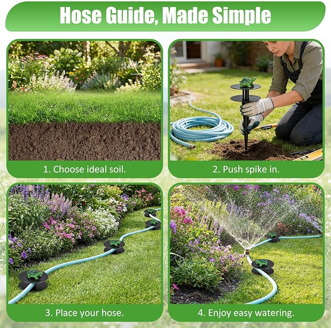 6 Pcs Turtle Garden Hose Guide Stakes, 8.7" Heavy Duty Cast Iron Hose Guide for Garden, Metal Water Hose Guide, Rustproof Decorative Hose Guides for Outside Flower Beds, Lawn & Plant Protection