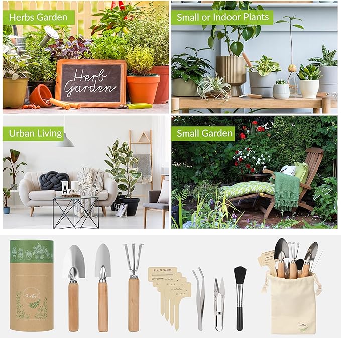 Indoor Garden Tools for Gardening - KiiZYS 12-Piece Small Garden Tools Set - Indoor Gardening Gifts for Women - Mini Hand Tools House Plant Tool