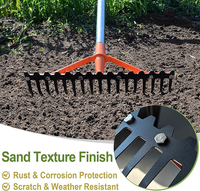 Garden Rake 17 Tempered Spring Steel Tines Heavy Duty Rake for Lawns Bow Rakes Metal Rakes with 62 Inch Stainless Steel Adjustable Long Handle for Loosening Soil Yard Work
