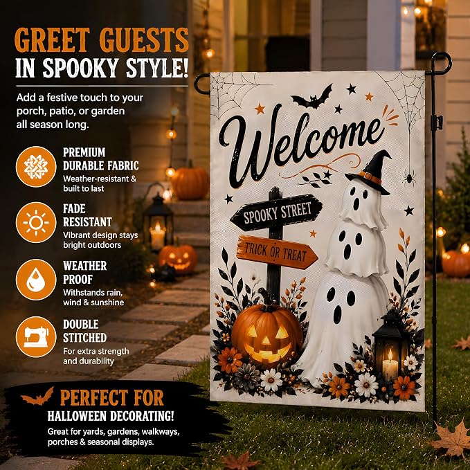 Halloween Party Decorations - Welcome Garden Flag | Halloween Decorations for Outdoor Indoor Outside - Trick or Treat Banner Decor for Garden Porch Patio Lawn Yard Party Favors Supplies