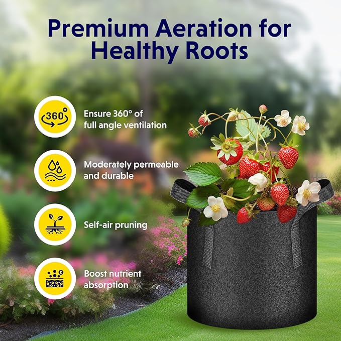 iPower 10 Pack 7 Gallon Grow Bags, Garden Planting Nonwoven Fabric Pots with Reinforced Handle, Heavy Duty and Aeration Planter Pot for Tomato, Fruits, Vegetables and Flowers