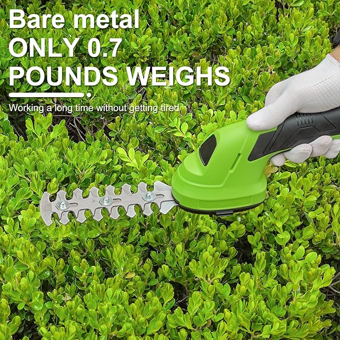 Cordless Grass Shear & Shrubbery Trimmer, 2-in-1 Handheld Hedge Trimmer, 7.2V Electric Grass Trimmer with USB Charger and 2.0Ah Battery, Lightweight & Portable Grass Shear for Garden Yard Lawn