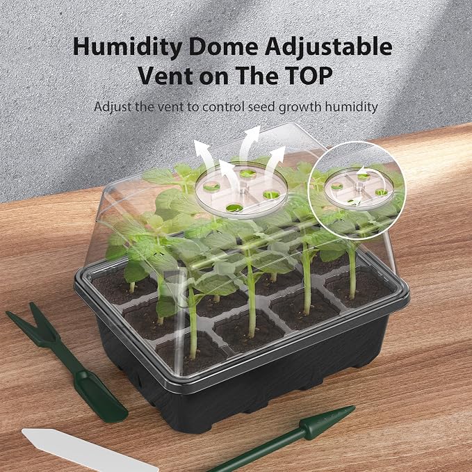 Seed Starter Tray, 20PCS Seed Starter Kit, Seedling Starter Trays with Heightened Lids for Seed Staring, Indoor Gardening Plant Germination Trays (12 Cells per Tray) Black
