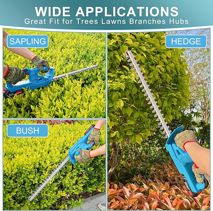 20" Hedge Trimmer Cordless with Battery, 21V Electric Hedge Trimmer with 2 Pack 4.0Ah Batteries and Charger Included 3200RPM, Goggles, Gloves, Tools for Tree, Garden, Lawn, Yard